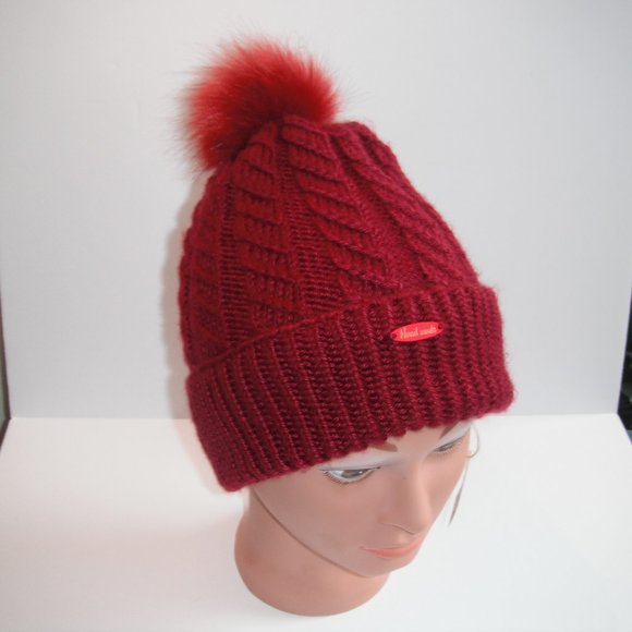 Hand Knitted Hat Toque One Size Acrylic Burgundy-002 Hand knit by me - Picture 8 of 12